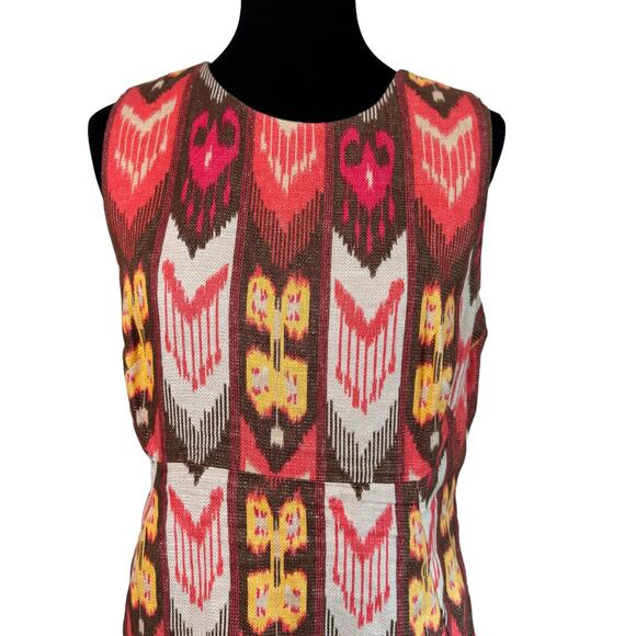 Tory Burch Linen Ikat Print Dress Size 12 Sheath Sleeveless Metallic Thread - Picture 4 of 9
